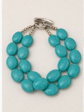 925 Sterling Silver Double Strand Turquoise Bead Bracelet Made in Thailand